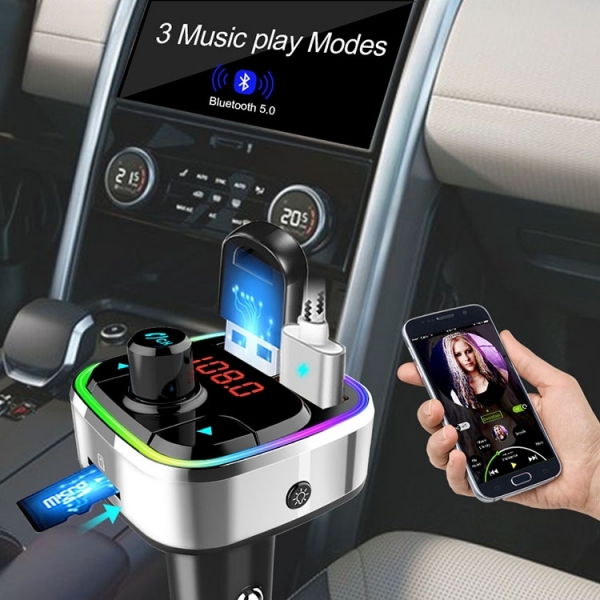 HaiKe HK401 silvery Dual USB Car Charger Bluetooth Receiver FM